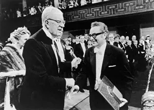 King Gustav VI Adolf of Sweden Awarding Nobel Prize to Murray Gell-Mann