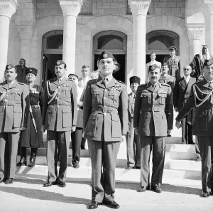 Hussein Prints: King Hussein Stands Outside Royal Palace