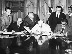 Saud Prints: King Saud, Abdel Nasser and Shukri al-Kuwatli Signing Paper