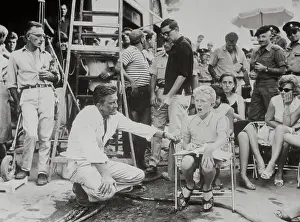 Kirk Douglas Rehearsing with His young Son on Movie Set