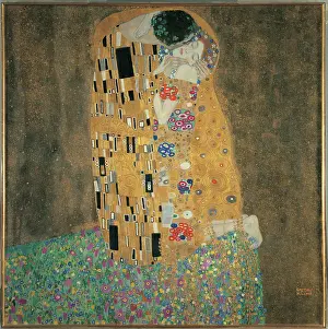Eyes Closed Prints: The Kiss, by Gustav Klimt, 1908 about, 20th Century, oil on canvas, cm 180 x 180