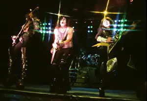 Prints of LOS ANGELES - CIRCA 1983: Gene Simmons, Paul Stanley and Ace Frehley of the rock and roll band Kiss pose for a portrait session backstage on May 31, 1974 in Los Angeles, California Icons Unmasked: Kiss Performing