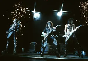 Prints of LOS ANGELES - CIRCA 1983: Gene Simmons, Paul Stanley and Ace Frehley of the rock and roll band Kiss pose for a portrait session backstage on May 31, 1974 in Los Angeles, California Icons Unmasked: Kiss Performing