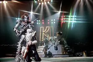 Prints of LOS ANGELES - CIRCA 1983: Gene Simmons, Paul Stanley and Ace Frehley of the rock and roll band Kiss pose for a portrait session backstage on May 31, 1974 in Los Angeles, California Icons Unmasked: Kiss Performing