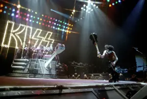 Prints of CIRCA 1977: (L-R). Paul Stanley of the rock and roll band Kiss performs onstage in circa 1977. (Photo by Michael Ochs Archives/Getty Images) Icons Unmasked: Kiss Performing