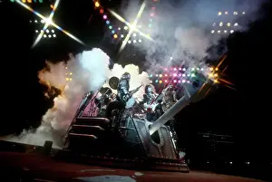 Prints of LOS ANGELES - CIRCA 1983: Gene Simmons, Paul Stanley and Ace Frehley of the rock and roll band Kiss pose for a portrait session backstage on May 31, 1974 in Los Angeles, California Icons Unmasked: Kiss Performing