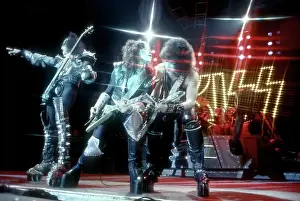 Prints of LOS ANGELES - CIRCA 1983: Gene Simmons, Paul Stanley and Ace Frehley of the rock and roll band Kiss pose for a portrait session backstage on May 31, 1974 in Los Angeles, California Icons Unmasked: Kiss Performing