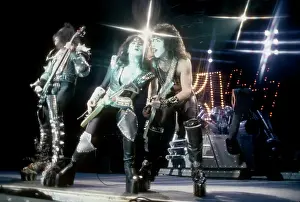 Prints of LOS ANGELES - CIRCA 1983: Gene Simmons, Paul Stanley and Ace Frehley of the rock and roll band Kiss pose for a portrait session backstage on May 31, 1974 in Los Angeles, California Icons Unmasked: Kiss Performing