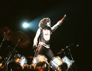 Prints of CIRCA 1985: Drummer Eric Carr of the rock and roll band Kiss performs onstage in circa 1985. (Photo by Michael Ochs Archives/Getty Images) Icons Unmasked: Kiss Performing