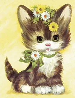 Kitten With Flowers and Bow