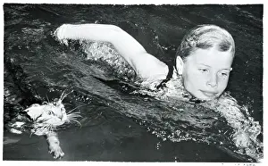 Kitten Prints: Kitten Swimming With Her Owner
