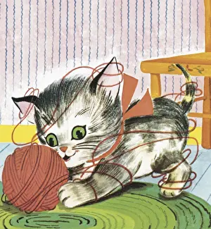 Fluffy Prints: Kitten With Yarn