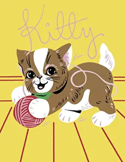 Kitten Prints: Kitty and Yarn