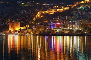 Mirrored Gallery: Kizil Kule, Red Tower, with the ramparts and the harbour, Alanya, Turkish Riviera