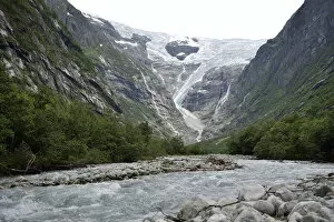 Kjenndalsbreen Glacier with a mountain river, Loen, Stryn, Sogn og Fjordane, Western Norway, Norway