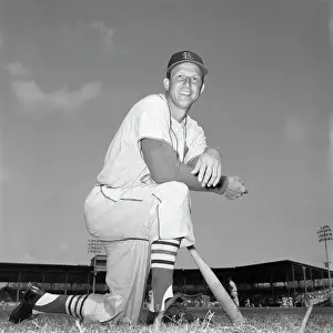 Stan Musial Prints: Kneeled Photo Of Stan Musial W/Bat