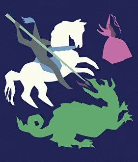 Horseback Riding Collection: Knight on Horseback Slaying a Dragon