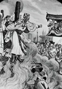 Wash Drawing Prints: Knights Templar Being Burned At Stake