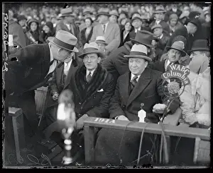 Prints of (Original Caption). Notre Dame football coach, Knute Rockne, with Mayor Walker at Army Navy game Gridiron Glory: Knute Rockne and James Walker at Game