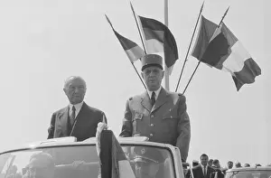 Konrad Adenauer and Charles de Gaulle Riding in Jeep