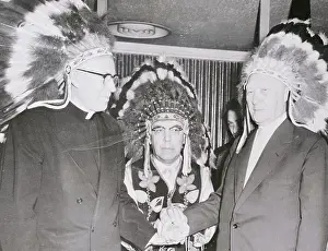 Konrad Adenauer and Colleagues Wearing Indian Headdresses