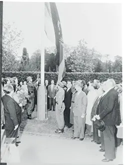 Bonn Prints: Konrad Adenauer Watching Flag Raising Ceremony
