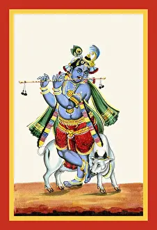 Decorations Prints: Krishna with his feet in padasvastika and playing the flute