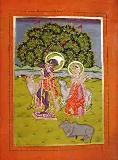Cows Prints: Krishna and Rādhā playing the flute