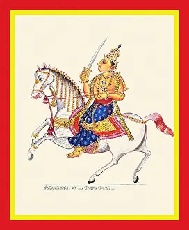 Kubera, guardian of the north, riding a horse