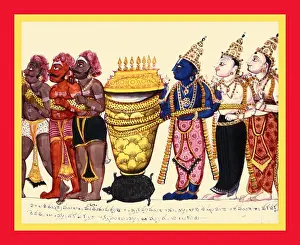 Deities Prints: Kurma supporting Mount Mandara