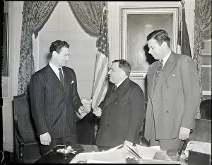 Mayor Prints: L-R Sid Luckman Hands Tix To Laguardia