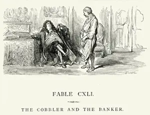 Shoemaker Prints: La Fontaines Fables - Cobbler and the Banker
