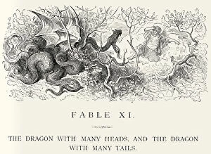 Mythology Gallery: La Fontaines Fables - Dragon with many heads