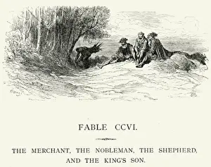 Shepherd Prints: La Fontaines Fables - Merchant Nobleman Shepherd and the King s