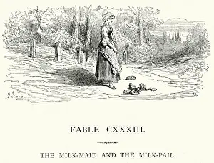 Misfortune Prints: La Fontaines Fables - Milk Maid and the Milkpail