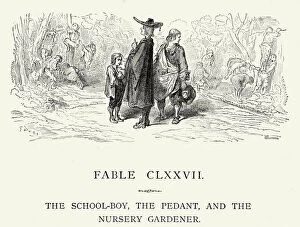 Images Dated 18th December 2014: La Fontaines Fables - Schoolboy Pedant and the Nursery Gardener