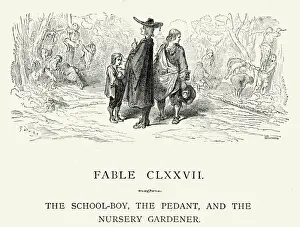 Schoolboy Prints: La Fontaines Fables - Schoolboy Pedant and the Nursery Gardener