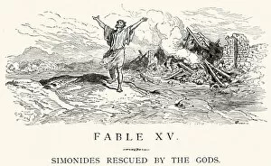 Ruined Gallery: La Fontaines Fables - Simonides rescued by the Gods