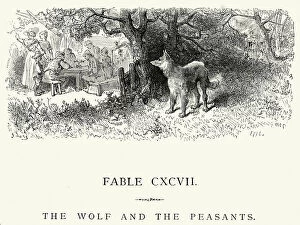 Images Dated 18th December 2014: La Fontaines Fables - Wolf and the Peasants