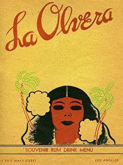 Prints of USA - 1938: A menu for La Olvera reads 'La Olvera Souvenir Rum Drink Menu' from 1938 in USA. (Photo by Jim Heimann Collection/Getty Images) A Visual Journey Through Jim Heimann’s Collage Illustrations—Celebrating the Art of Vintage Ephemera and Pop History: La Olvera