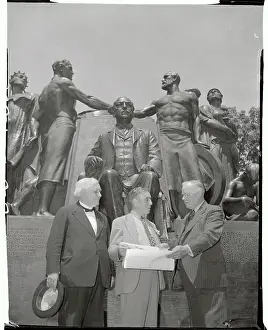 William Green Prints: Labor Officials Meeting Near Samuel Gompers Statue