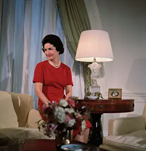 Lady Bird Johnson Resting on Sofa Arm