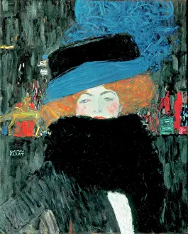 Hats Prints: Lady with hat and feather boa