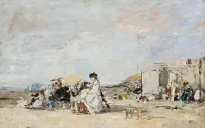 Poetry Prints: Lady in white on the beach at Trouville. Artist: Boudin, Eugène-Louis (1824-1898)