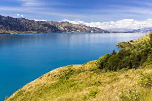 Lake Hawea with the settlement of Hawea, The Neck, Otago Region