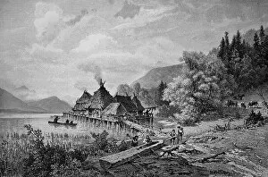 Construction Collection: Lake pile dwelling in Upper Bavaria, Bavaria, Germany, Historical