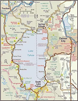 Top Sellers - Art Prints Gallery: Lake Tahoe Area Map