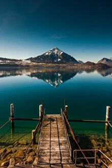 Railing Collection: lake Thun with reflection of Mt. Morgenberghorn