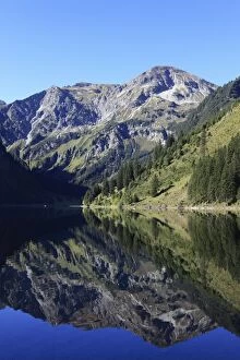 Reflected Gallery: Lake Vilsalpsee at Tannheim, Vilsalpseeberge mountains, Tannheimer Tal high valley, Tyrol