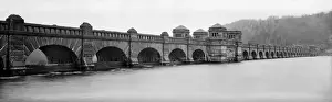 Prints of 1910: Liverpools water supply is held by the dam at lake Vyrnwy, Wales. (Photo by Alfred Hind Robinson/A H Robinson/Getty Images) Alfred Hind Robinson (1864-1950) Prints: Lake Vyrnwy
